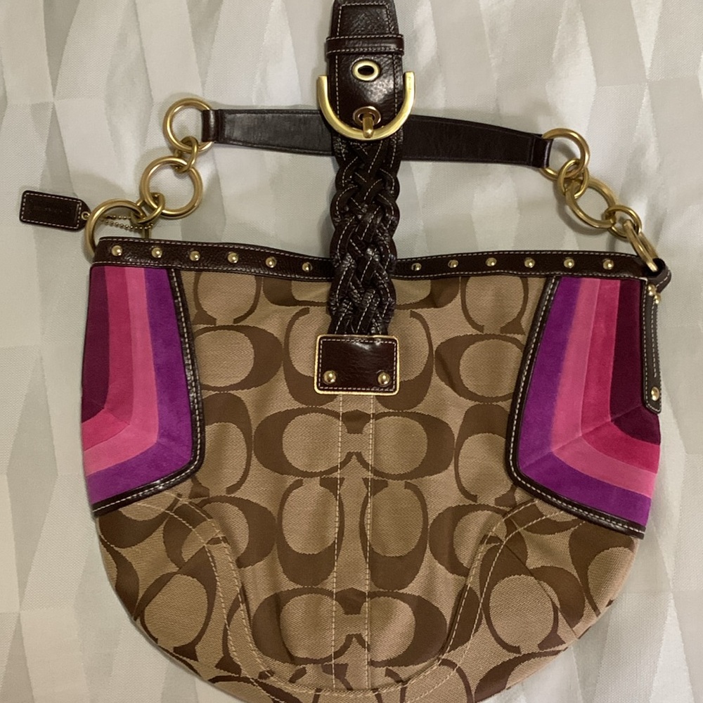 NWOT Vintage/Collector's Coach Signature Suede Studded Shoulder Bag - Picture 5 of 16